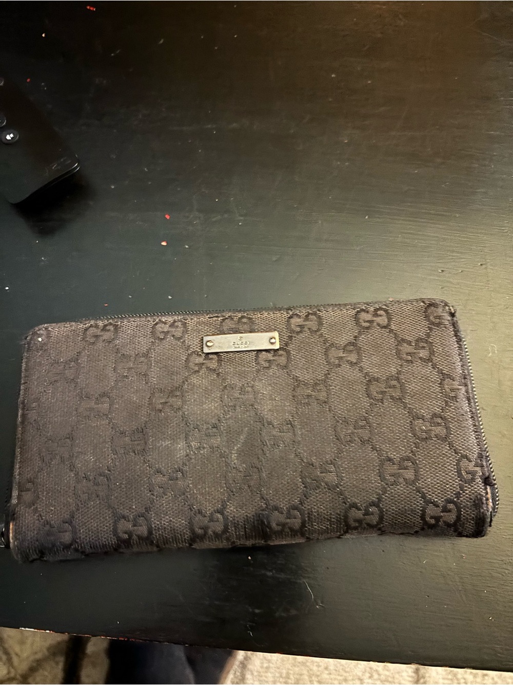 Black Gucci Canvas GG Monogram Zippy Long Wallet